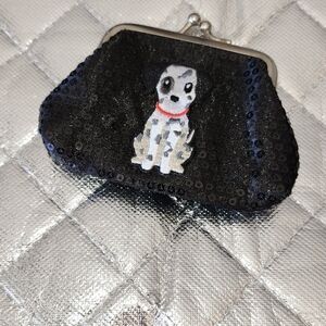 Hand Crafted Black Sequin Dalmatian Kiss Lock Coin Purse